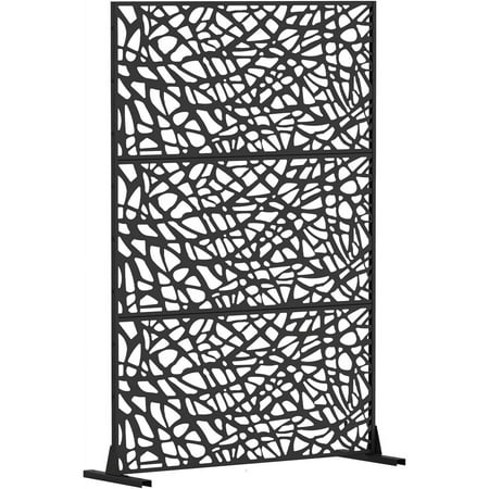 TOTAL Metal Privacy Screen Outdoor Patio Screen Panels Decorative Fences Indoor Room Space Divider Stand Freestanding Privacy Screen for Patio Garden Balcony Black (Mesh)
