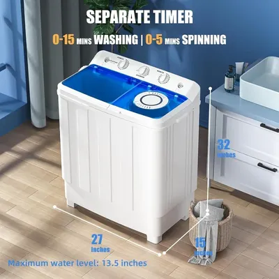 Portable Washing Machine, 28lbs Twin Tub Washer Mini Compact, with Drain Pump, Semi-automatic 18lbs Washer 10lbs Spinner Combo