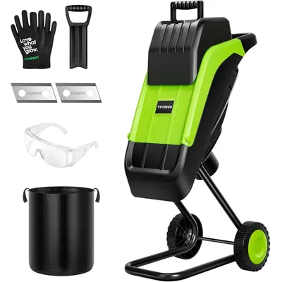 15-Amp Electric Wood Chipper Shredder with 1.57" Hopper & 50L Collection Bag, Includes Plunger,