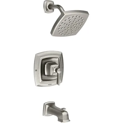 Spot Resist Brushed Nickel Bathroom Tub and Shower Trim Kit featuring Square Showerhead, Shower