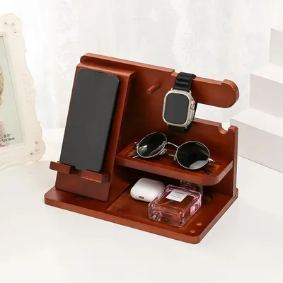 Wood Phone Docking Station Key Holder Bedside Organiser Wallet Stand Watch Organizer Wooden Entrance