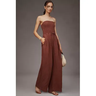By Anthropologie Linen Strapless Trouser Jumpsuit