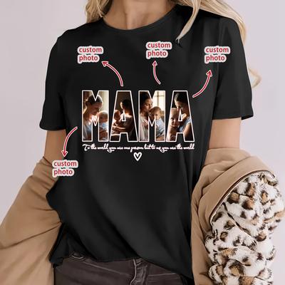 TEMU Custom Mama Photo Print T-shirt For Women - Personalized Family Memory Gift, Short Sleeve Crew Neck Casual Top, Machine Washable Fit, Durable Fabric Shirt Image
