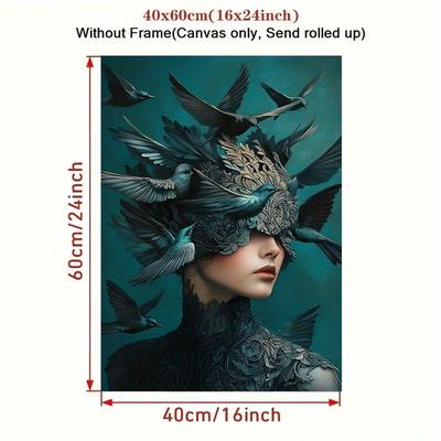 TEMU Frameless Canvas Art Poster | Mystical Woman With Birds Design | Glossy, Waterproof & Uv-resistant | Ideal For Home, Office, Cafe Decor | Unique Gift For Style Enthusiasts Image