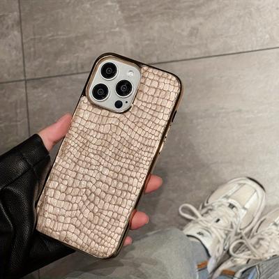 TEMU Electroplated Premium Mirror Crocodile Pattern Mobile Phone Case Suitable For Full Cover Anti-fall Protective Case Creative Simple For Iphone 13/14/15/16 Pro Max Image