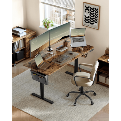 TEMU Electrically Height-adjustable Desk, 60 X 120 X (72-120) Cm, Adjustable, Split Top, Memory Function With 4 Image