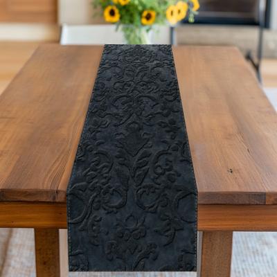 TEMU 1pc Elegant Dark Gray 3d Floral Table Runner - Exquisite Texture, Woven Polyester, Home Decor, Washable And Durable, Ideal For Occasions, Table Decor Image