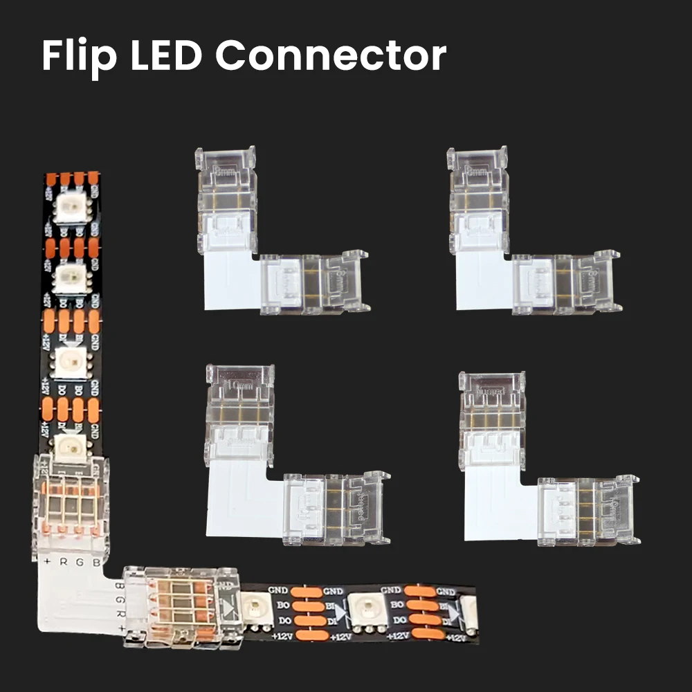 L-förmiger Eckverbinder, LED-Streifen, lötfrei, rechtwinklig, transparente Kristallschnalle für 2Pin/3Pin/4Pin 8mm 10mm SMD-LED-Streifen Image