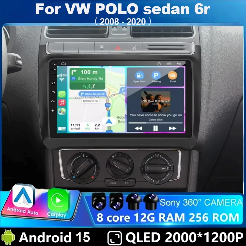 Android 15 Autoradio 2Din CarPlay Multimedia-Videoplayer für Volkswagen VW POLO Limousine 6r 2008-2020 GPS-Navigation Autoradio Image