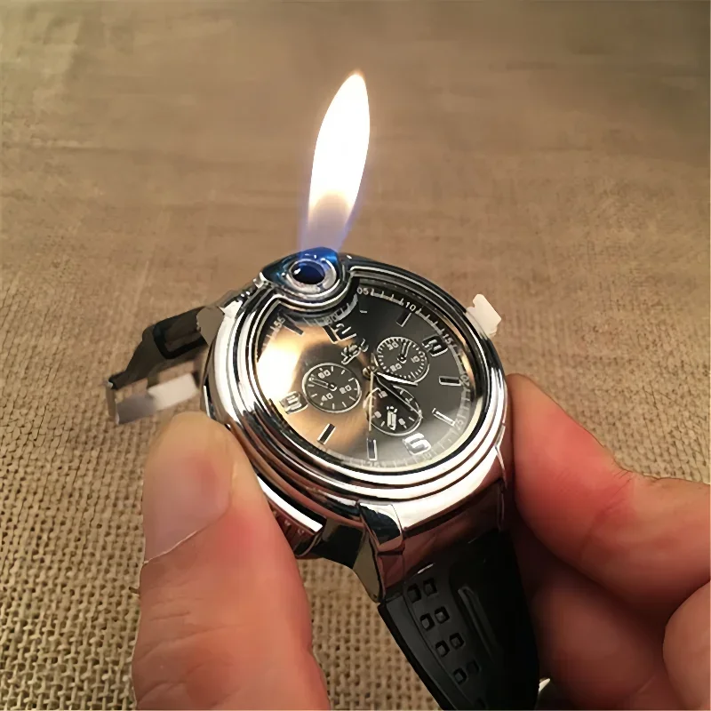 Outdoor-Uhr, aufblasbares Feuerzeug, modisch, Metall, Gas, winddicht, tragbar, offene Flamme, Feuerzeug, Rauchen, coole Persönlichkeit, Geschenk, 2025, neu Image