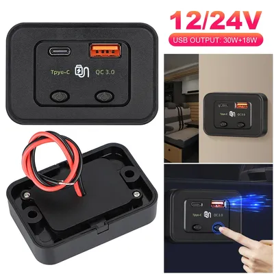 12V 24V Auto-Schnellladegerät Dual USB PD Typ C QC 3.0-Buchsenadapter mit unabhängigem Schalter 48W Image