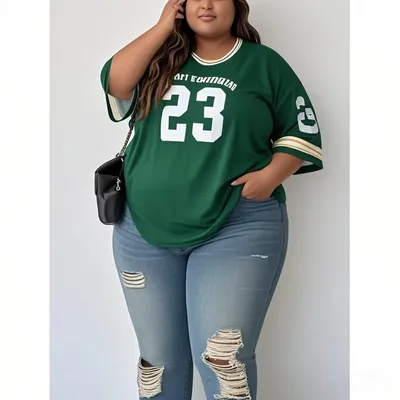 Plus Size Fashion SOLY HUX Women Sports Loose T-shirt Sweatshirt Pattern V-neck T-shirt Breathable