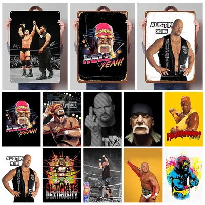 Stone Cold Steve Austin Hulk Hogan Wrestler Metallposter Dekoration Schlafzimmer Vintage Metallplatte Gaming Raumdekoration Retro Image