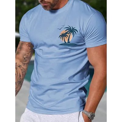 Simple Coconut Tree Graphic T Shirts For Men Fashion Summer Beach Vacation 3D Printed T-shirts Casual Oversized Pullovers Tees