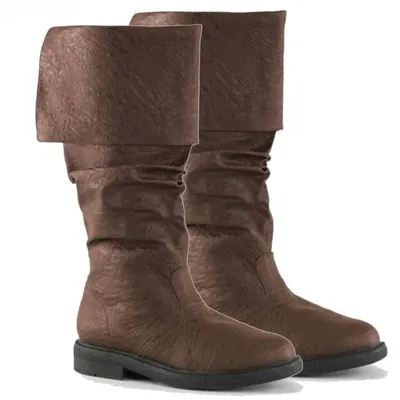 Mittelalter liche Lederstiefel Jack Sparrow Renaissance halbe Schellfisch Schuhe Schuhe Larp Pirate Warrior Vintage Jackboot für erwachsene Männer Image