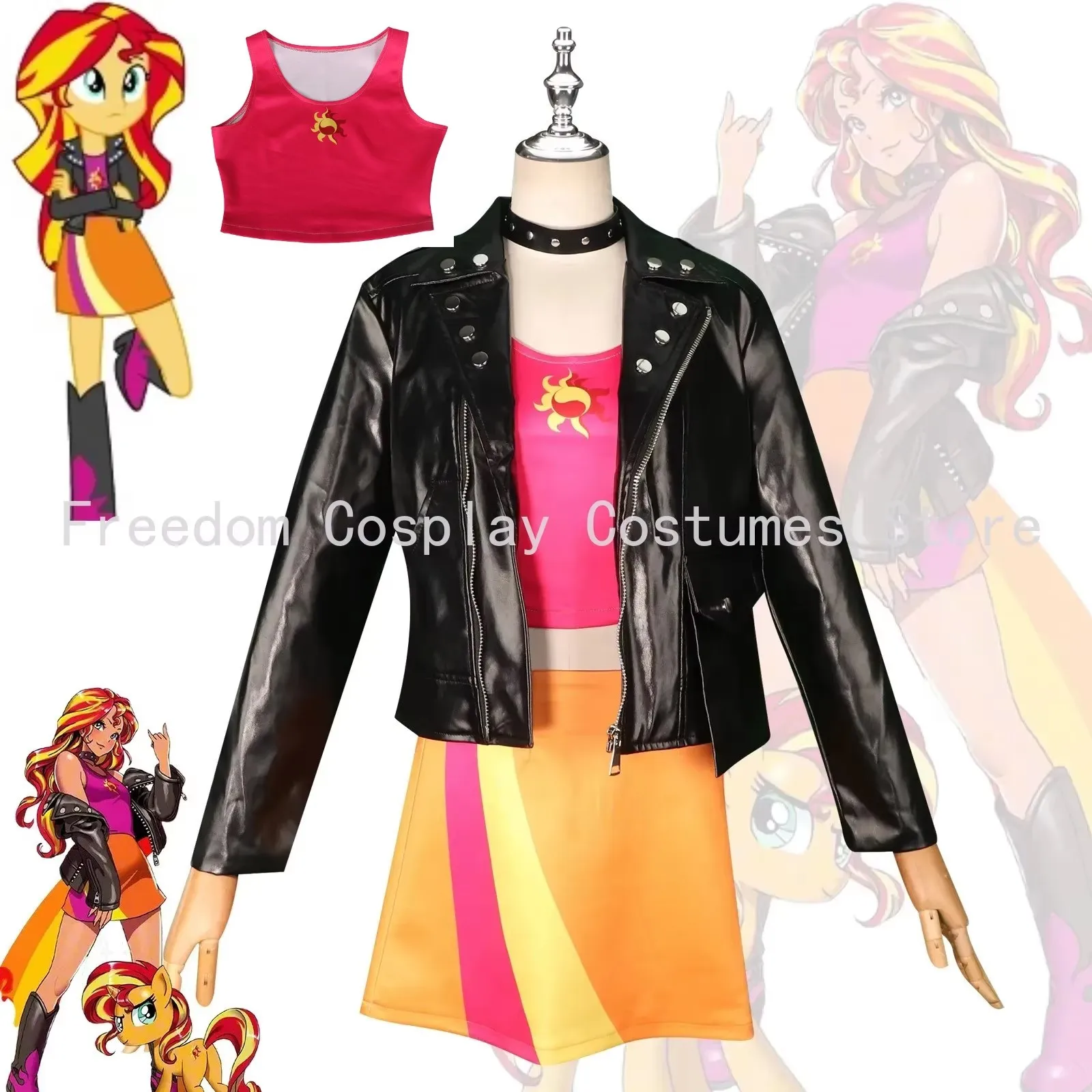 Anime Little Pony Cosplay Sonnenuntergang Schimmer Kostüm Schöne Prinzessin Rock Uniform Anzug Outfit Halloween Party Weihnachten Image