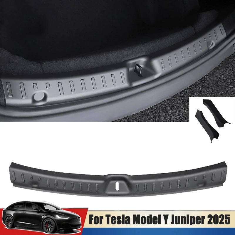 3Pcs für Tesla Modell Y Juniper 2025 Stamm Sill Streifen Schutz Platte Stamm Sill Scratch-proof Schutzhülle Innen zubehör Image