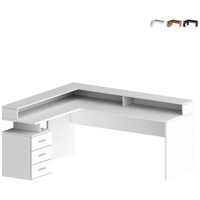 Web Furniture - Eckschreibtisch Büro mit 3 Schubladen Aufsatz New Selina a-s Plus - Weiß glänzend Image