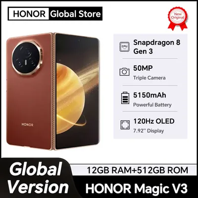 New Global Version HONOR Magic V3 5G Smartphone 120Hz Foldable LTPO OLED 7.92" Display Snapdragon 8 Gen 3 5150mAh 66W NFC IPX8