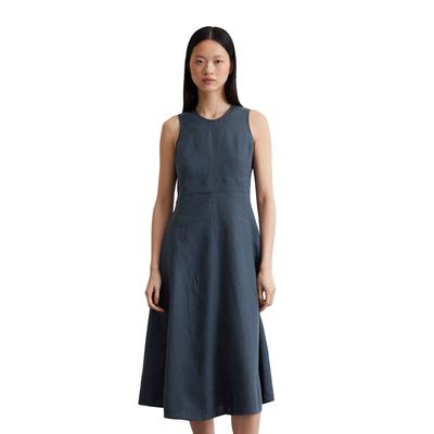 Midikleid MARC O'POLO "in A-Linie geschnitten", Damen, Gr. 38, Normalgrößen, muted blau, Obermaterial: 100% Leinen; Futter: 100% Baumwolle, unifarben, figurbetont lang, Rundhals, ohne Ärmel, Kleider Image