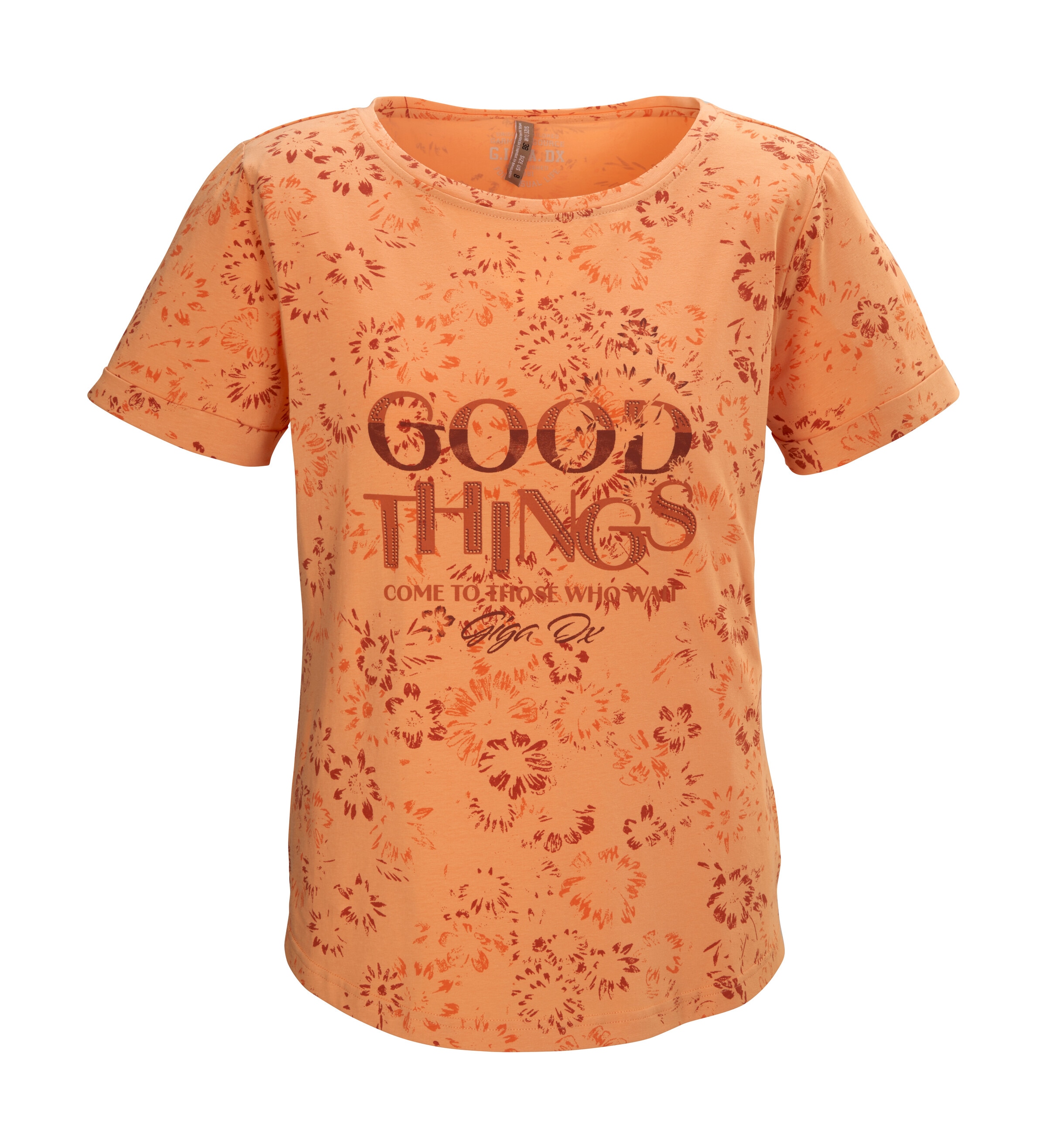 T-Shirt "GS 47 WMN TSHRT", Damen, Gr. 46, rot (apricot), Obermaterial: 95% Baumwolle, 5% Elasthan, G.I.G.A. DX BY KILLTEC, Shirts T-Shirt, Florales Damen T-Shirt, elastisch, hoher Baumwollanteil, bequem