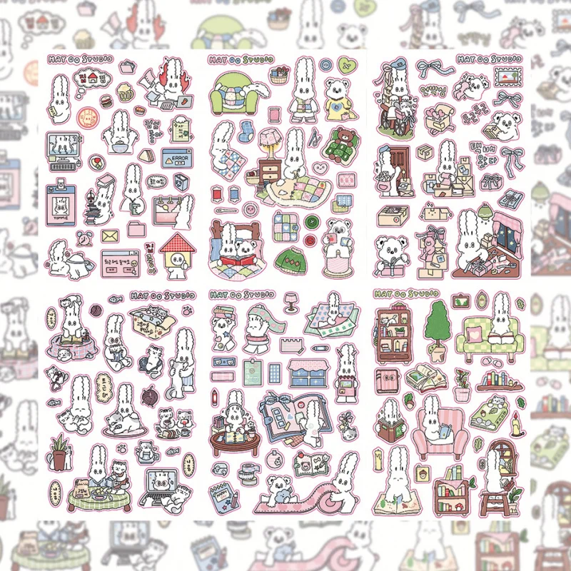 Korean Cute Kawaii Cartoon Rabbit Stickers Diary Planner Scrapbook Handbook Magazine Collage Material DIY Decorative Stickers