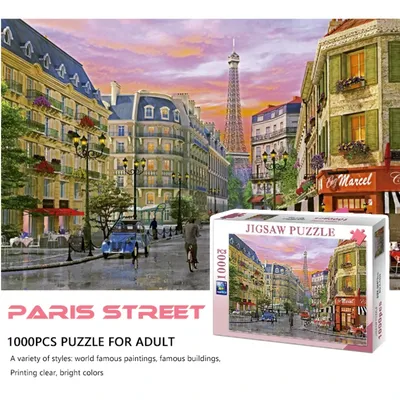 75*50cm Adult 1000PCS Paper Jigsaw Puzzle Paris Street View Landscape Puzzles Stress Relief