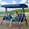 3 in 1 Outdoor Porch Swing with Adjustable Canopy, 3 Seat Outdoor Swing for Adults, Patio Swing