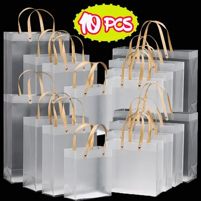 1-10Pcs Transparent PVC Handbag 3 Sizes Large Capacity Multi-purpose Candy Bag Plastic Gift Jelly