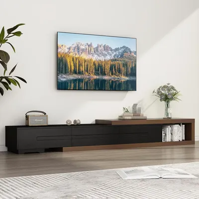 Extendable TV Stand, Modern Entertainment Center for Up to 120 Inch TV, Wood Reversible Media