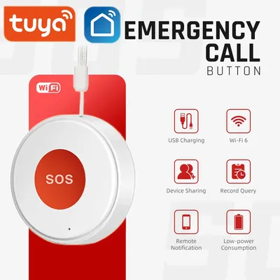 2.4G WiFi Emergency Call Button Smart TUYA SOS Caregiver Pager Phone Alert Transmitter Emergency Call Button for Elderly Patient