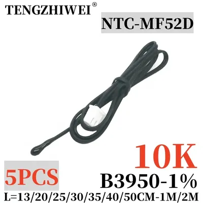 5PCS NTC Thermistor Temperature Sensor B3950 10K 1% Air probe air conditioning probe 13/20/25/30/35/40/50CM 1M 2M