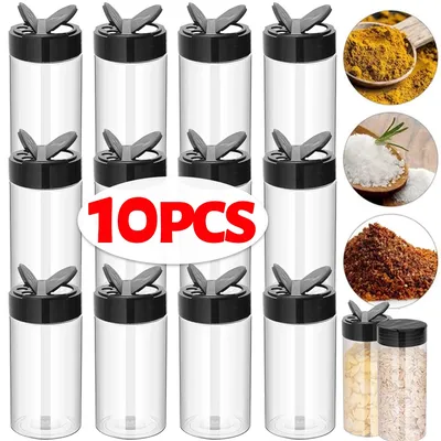 10/1PCS Double Flip Cover Spice Jars Plastic Clear Seasoning Bottle for Herbs Powders Salt Pepper