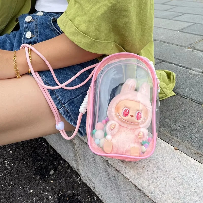 Labubu Custodia protettiva Labubu Sitting Party 17 cm Borsa per il dolore alla spalla della bambola in cotone Borsa di stoccaggio in PVC Labubu Walk Borsa antipolvere