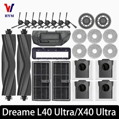 Accessoires pour Dreame L40 ultra / X40 Ultra, brosse latérale principale en caoutchouc, sac à poussière en tissu, filtre HEPA, pièces de rechange pour aspirateur Robot