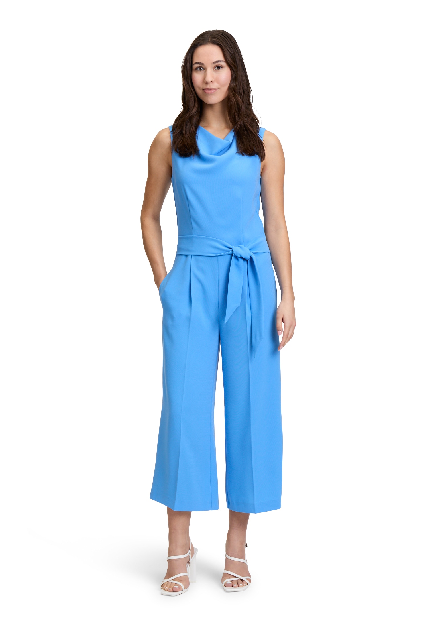 Overall BETTY & CO "Damen Jumpsuit mit Wasserfallausschnitt", Damen, Gr. 44, blau (marina), Obermaterial: 100% Polyester. Futter: 100% Polyester., tailliert, Wasserfallausschnitt, Overalls, Nahtführung Image
