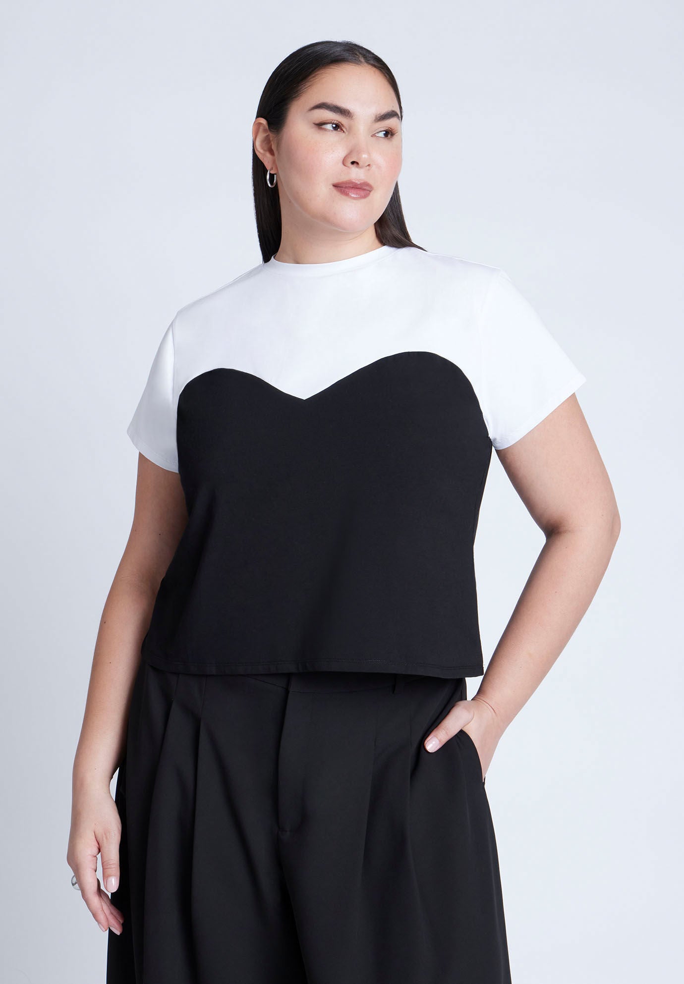Plus Size Women's Twofer Tee by ELOQUII in White And Black (Size 18/20)