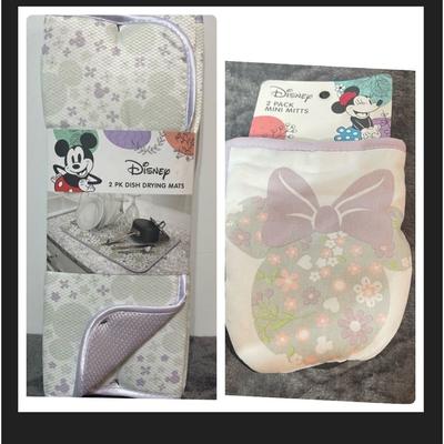 Disney Kitchen | Disney Mickey And Minnie Mouse Kitchen Dish Drying Mat And Mini Mitts Nwt | Color: Pink/Purple | Size: Os