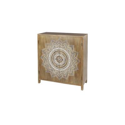 Wood Floral Intricately Carved 1 Shelf and 2 Doors Room Cabinet - Brown - Roche River Decor
