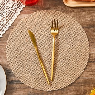 TEMU 10pcs Natural Linen Round Placemats - Brown, Reusable Table Mats For Dining, Wedding, Christmas, Holiday, And Farmhouse Decor, Holiday Table Setting | Rustic Dining Decor | Linen Placemats Image