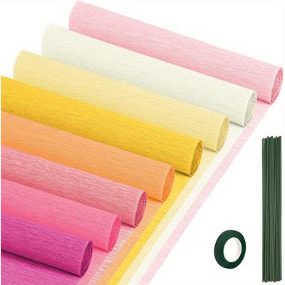 "TEMU 8pcs Crepe Paper Streamers - 10x98" Rolls In 8 For Diy Crafts, Gift Wrapping, Party Decorations & Floral Projects - Includes & Flexible Wire Stems" Image