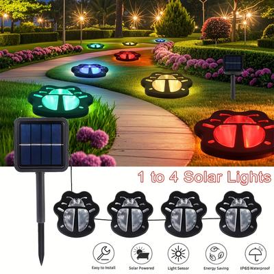 TEMU 4pcs Solar Ladybug In-ground Lights Outdoor Garden, Led Solar Landscape Light With Light Sensor, Solar Charged With 600mah Battery, Ip65, Rgb Passage Decorative Light For Garden, Pathway, Yard Image