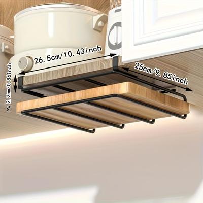 TEMU 1pc Stainless Steel Under Cabinet Storage Rack For Cutting Boards, Paper Towels, And Pot Covers - And Organization, No , Metal Hanging Shelf, Utility Racks Image