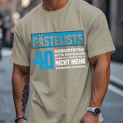 TEMU Men's 40th Birthday Casual T-shirt - German Text Graphic, Short Sleeve, Crew Neck, Polyester Summer Top, Machine Washable, Casual Summer Top | Casual Crew Neck | Machine Washable Top Image
