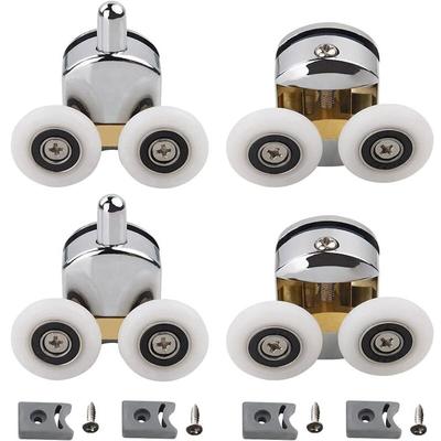 4er Set Doppelrollen - für Duschschiebetür, 2 Räder 23 mm Durchmesser, Zinklegierung, Badezimmer Image