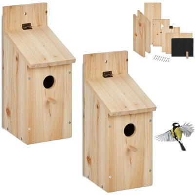 Relaxdays - Nistkasten Bausatz Vögel, 2er Set, 32 mm Einflugloch, hbt 29,5x11,5x17 cm, Vogelhaus Image