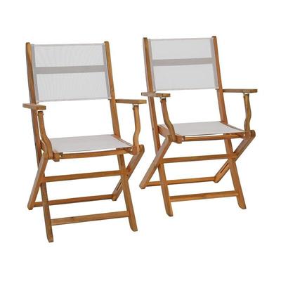 Estexo - Klappstuhl Gartenstuhl Textil 2er Set Gartensessel Klappsessel Akazienholz Weiß Image