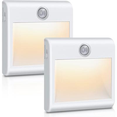 LED-Nachtlicht [2er-Pack], Innen-Bewegungsmelder-Lampe, batteriebetrieben, warmweiß, selbstklebend, Image