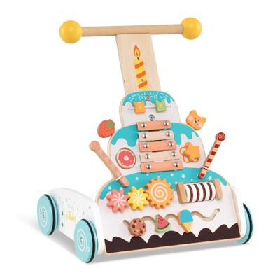 Costway Wooden Baby Walker with Adjustable Heights and Smooth Wheels-White