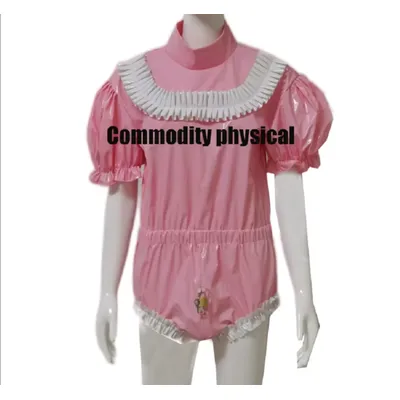 Französisch Erwachsenen Sissy Baby Khakise Vinyl Dienst mädchen PVC abschließbare Rollenspiel Kostüm Image